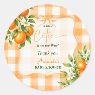 Gingham Ein Kleiner Schatz Orange Babyparty Runder Aufkleber