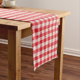 Gingham-Erbe Druck Kariert Rot-Weiß-Karo Kurzer Tischläufer