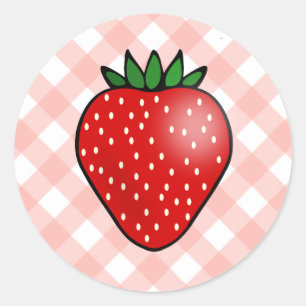 Gingham-Erdbeer-Aufkleber Runder Aufkleber