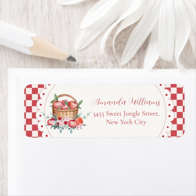 Gingham-Ernte-Apfel-Baby-Shower-Rücksendeadresse (Insitu)