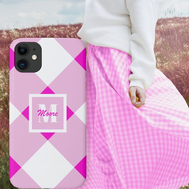 Gingham - Fall Fuchsia Pink und Pastellrosa Case-Mate iPhone Hülle (Gingham - Fuchsia Pink (hot pink) and white Casemate Phone Case)