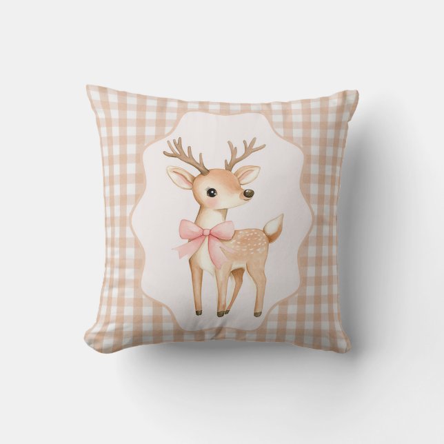 Gingham Fawn Holiday Kissen (Vorderseite)