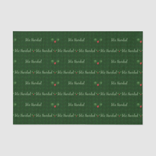 Gingham Feliz Navidad Holly Berries Seidenpapier (Vorderseite)