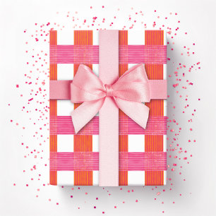 Gingham-Fensterpaneel-Webart in Rosa und Orange Geschenkpapier