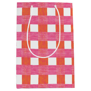 Gingham-Fensterpaneel-Webart in Rosa und Orange Mittlere Geschenktüte