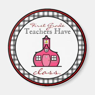 Gingham First Grade Teacher Magnet