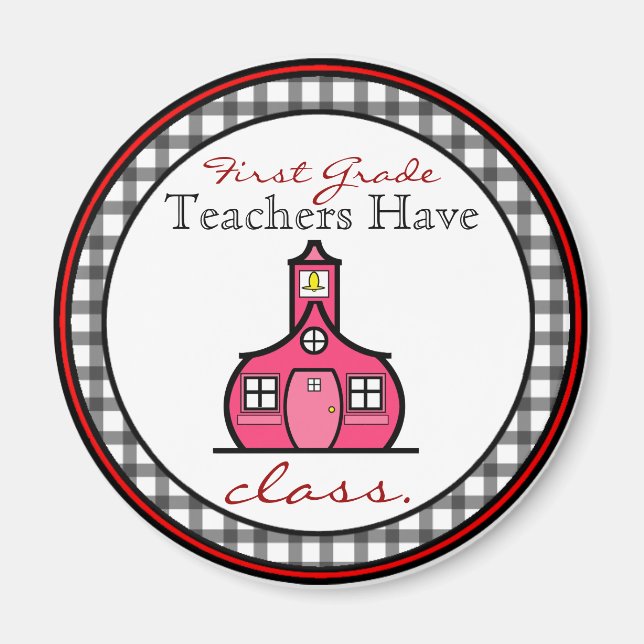 Gingham First Grade Teacher Magnet (Vorne)
