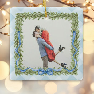 Gingham Foto Christmas Keramikornament