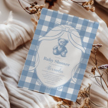 Gingham French Teddy Bear Baby Shower