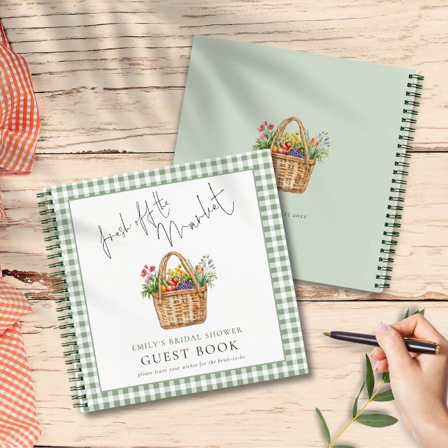 Gingham Fresh off Market Brautparty Guest Book Notizbuch (Front and back view)