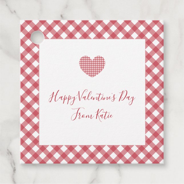 Gingham-Geschenketiketten für den Valentinstag Geschenkanhänger (Vorderseite)