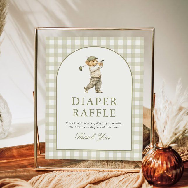 Gingham-Golf-Junge-Baby-Shower-Windel-Raffle-Schil Poster (Von Creator hochgeladen)