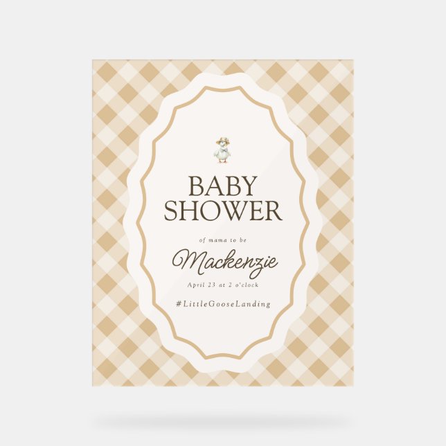 Gingham Goose Baby Dusche Akryllische Begrüßungsze Acrylschild (Vorderseite)