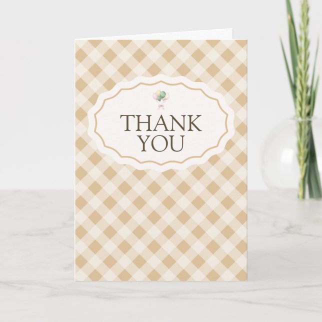 Gingham Goose Baby Dusche geklappt Danke Karte (Vorderseite)
