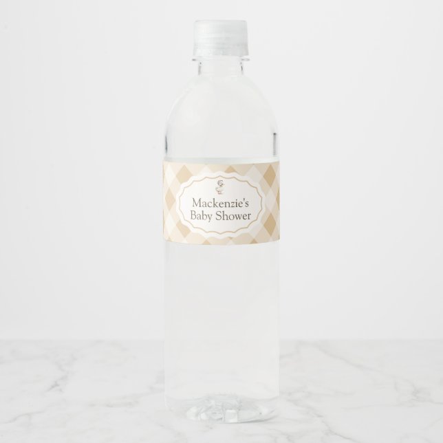 Gingham Goose Baby Dusche Wasser Flasche Etikett (Vorderseite)