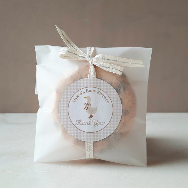 Gingham Goose Baby Shower Stickers in Beige (Créateur téléchargé)