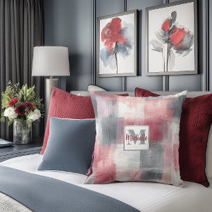 Gingham Grace Pink & Gray Monogram Accent Pillow Kissen
