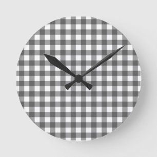 Gingham grau klassische Top-Wahl  Runde Wanduhr