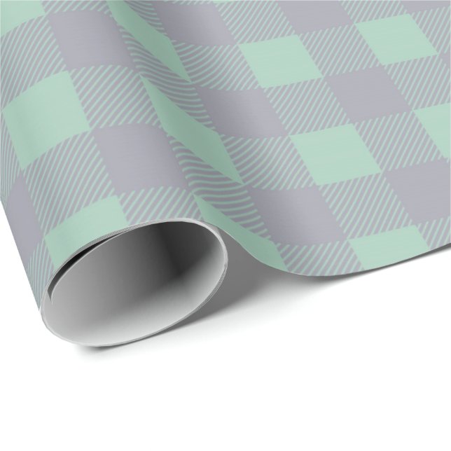 Gingham Gray Mint Green Pastel Grill Elegant Geschenkpapier (Rolleneckpunkt)