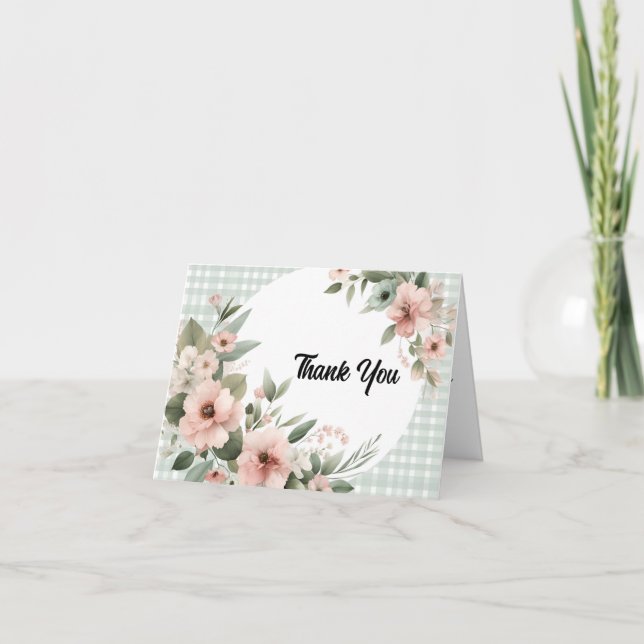 Gingham Green Boho Braut Hochzeit Brautparty Dankeskarte (Vorderseite)