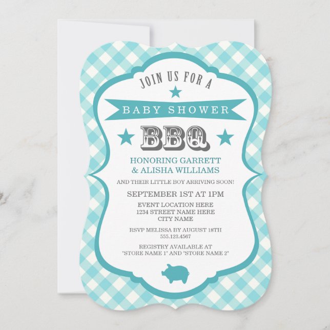 Gingham-Grill-Babyparty-Einladung/Aqua Einladung (Vorderseite)