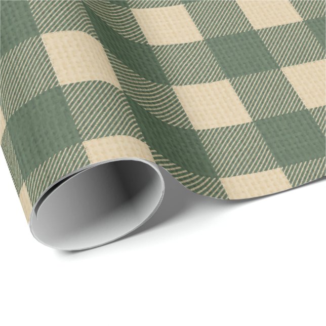 Gingham Grün Rustikales Land Geschenkpapier (Rolleneckpunkt)
