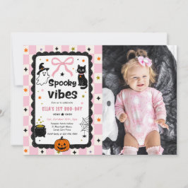 Gingham Grusel-Vibes Halloween Geburtstagsfoto Einladung