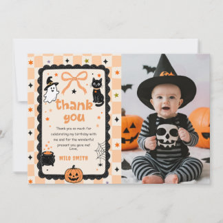 Gingham Halloween Geburtstagsfoto Dankeskarten