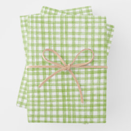 Gingham Hand-Drawn Modern Cute Green White Preppy Geschenkpapier Set