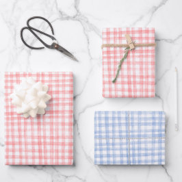 Gingham Hand Gezeichnet Modernes Niedliches Blaues Geschenkpapier Set