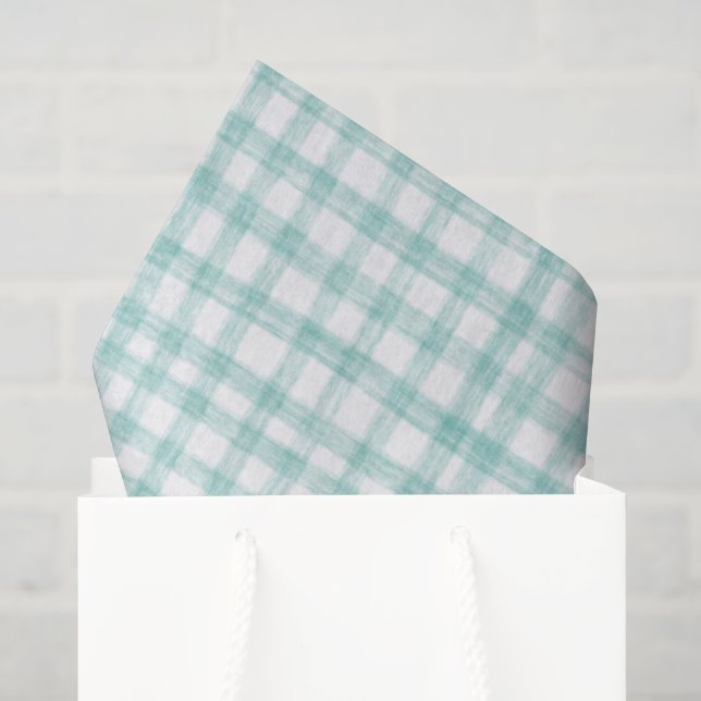 Gingham Hand Gezeichnet Modernes Niedliches Grünes Seidenpapier (Geschenktüte)
