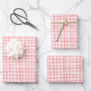 Gingham Hand Gezeichnet Modernes Niedliches Rotes Geschenkpapier Set