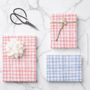 Gingham Handgezeichnet Modern Hübsch Blau Rot Pick Geschenkpapier Set