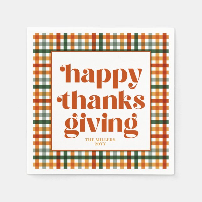 Gingham Happy Thanksgiving Serviette (Vorderseite)