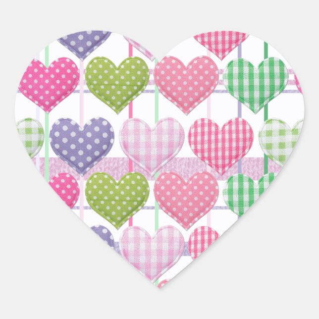 Gingham Hearts Pattern Herz-Aufkleber (Vorderseite)