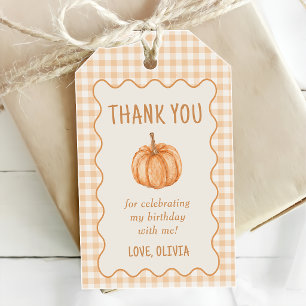 Gingham-Herbstkleines Kürbis-Baby-Shower Geschenkanhänger