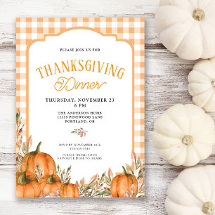Gingham-Herbstkürbisse Thanksgiving-Dinner Einladung