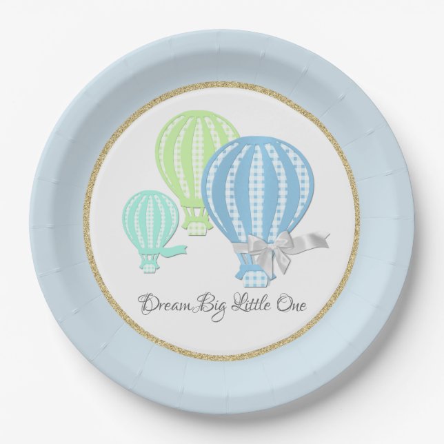 Gingham Hot Air Balloon Baby Blue Pappteller (Vorderseite)