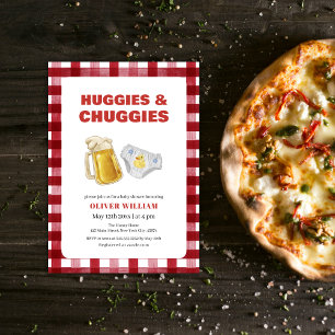 Gingham Huggies Chuggies Bier- und Windel-Baby-Par Einladung