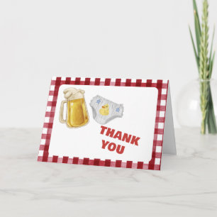 Gingham Huggies Chuggies Bier Windel Baby Shower Dankeskarte