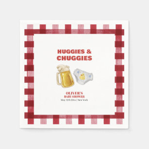 Gingham Huggies Chuggies Bier Windel Baby Shower Serviette