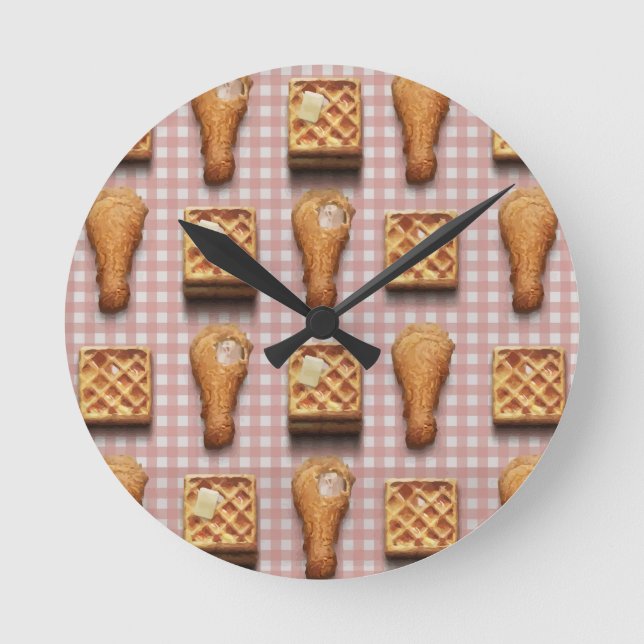 Gingham-Hühnchen-Waffeln Runde Wanduhr (Vorderseite)