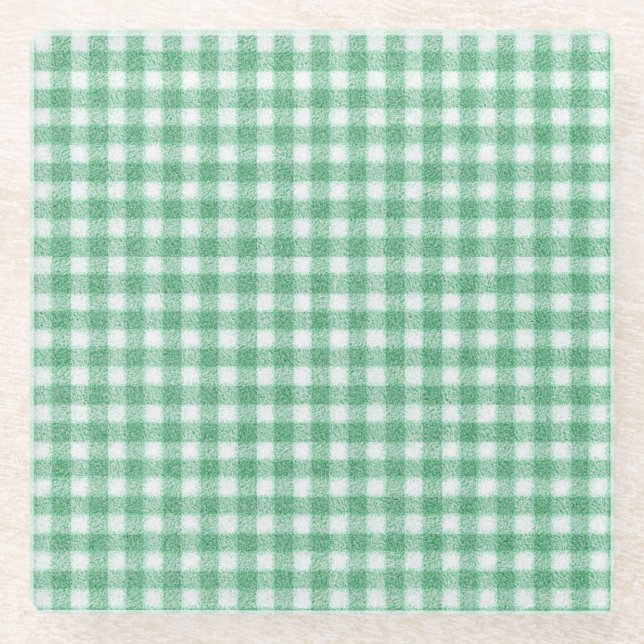 Gingham in Nappalindgrün  Glasuntersetzer (Vorderseite)