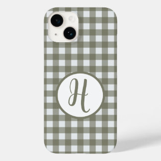 Gingham Initial Monogram Circle Sage Green Karo Case-Mate iPhone 14 Hülle