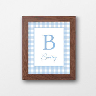Gingham-Kariert Baby Blau und Weiß Namensschild Poster
