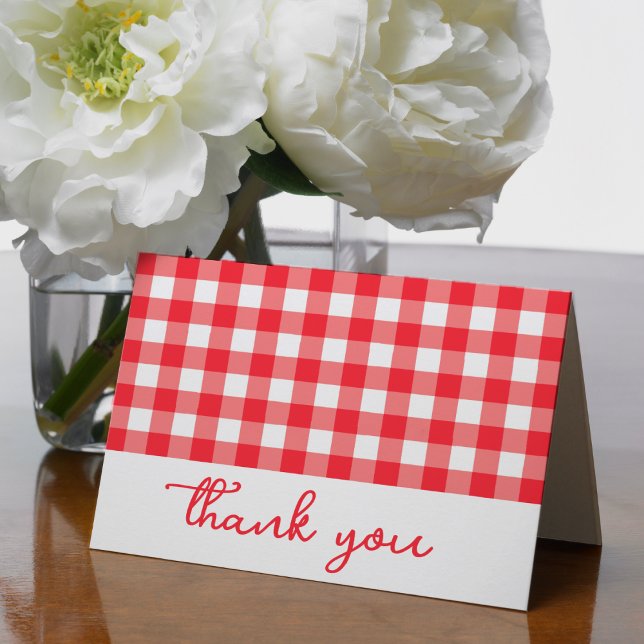 Gingham Kariert Red & White Dankeskarte (Gingham Plaid Red & White Thank You Card
)