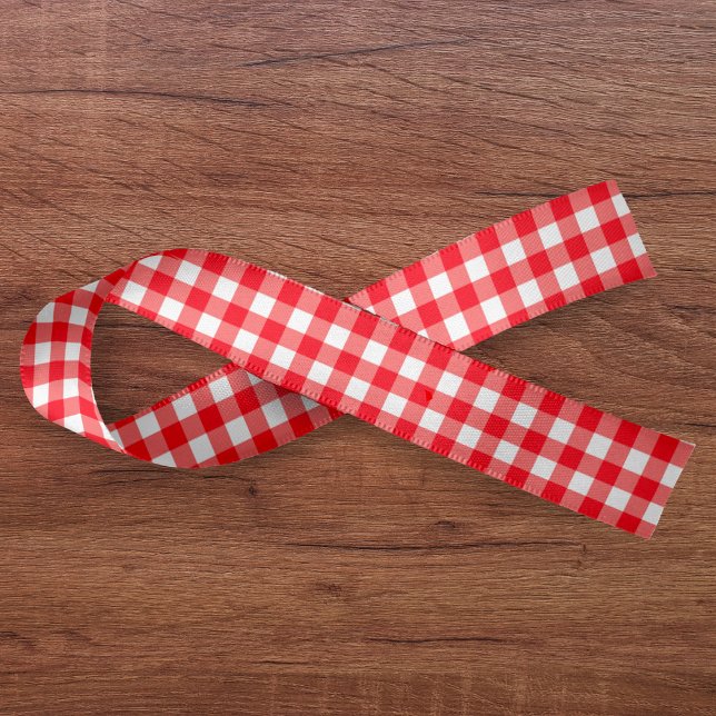 Gingham Kariert Red & White Satinband (Gingham Plaid Red & White Satin Ribbon
)