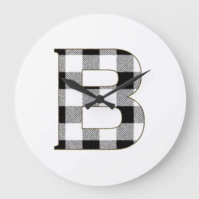 Gingham-Karo B Große Wanduhr (Vorderseite)