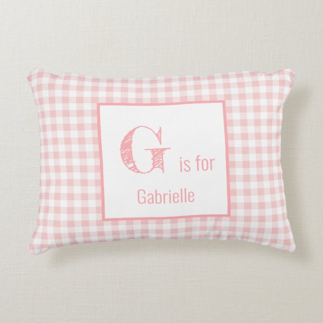 Gingham-Karo-Baby-Rosa u. Weiß - Dekokissen (Vorderseite)