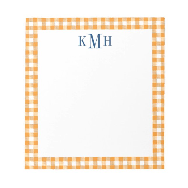 Gingham Karo Border Orange Notepad Notizblock (Vorderseite)